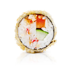 traditional fresh japanese sushi rolls on a white background