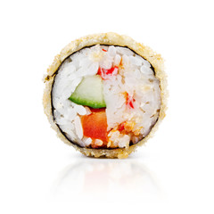 traditional fresh japanese sushi rolls on a white background