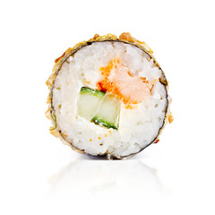 traditional fresh japanese sushi rolls on a white background