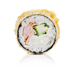traditional fresh japanese sushi rolls on a white background