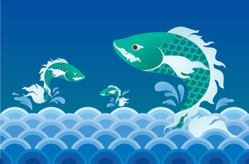 fish in thai style art painting