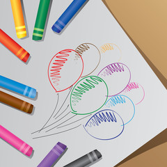 vector of the colorful crayons, draw balloon