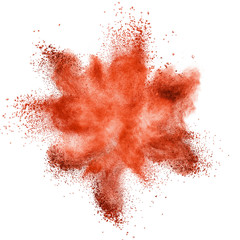 Red powder explosion isolated on white