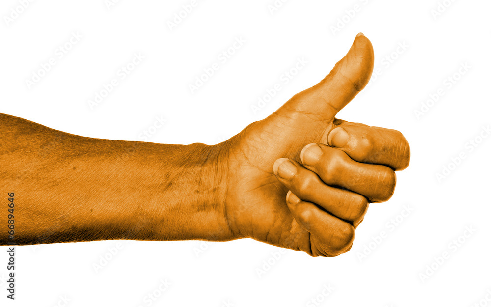 Poster old woman with arthritis giving the thumbs up sign