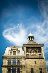 Geneva clock tower and bank