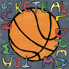 Basketball ball hand drawn poster design. Vector