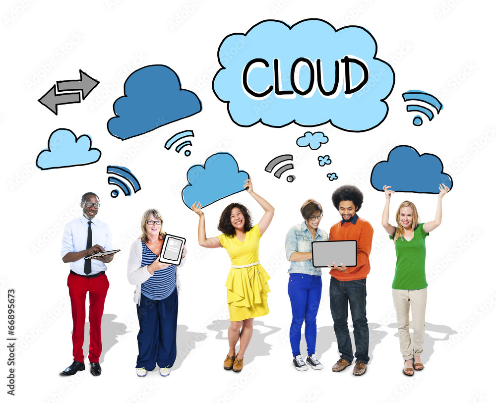 Poster group of people with cloud computing concepts