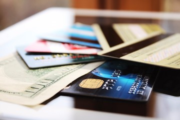 Credit cards and banknote (macro)