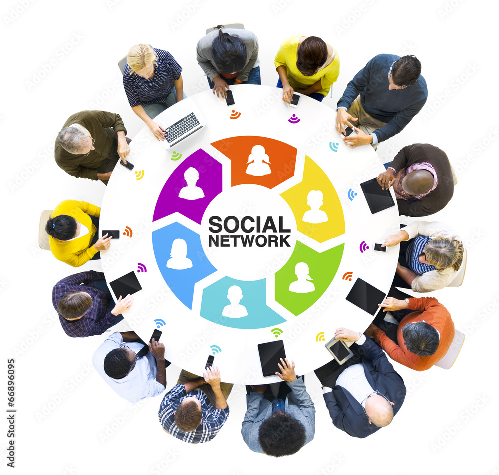Wall mural group of people with social network concepts - Wall murals