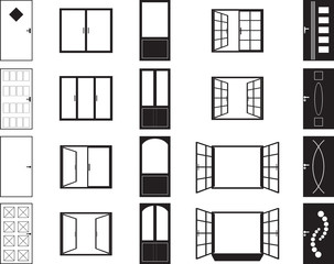 Door and window silhouettes illustrated on white