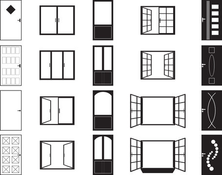 Door and window silhouettes illustrated on white