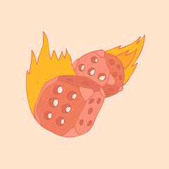 Dice in fire vector illustration, hand drawn