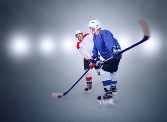 Two ice hockey players during match