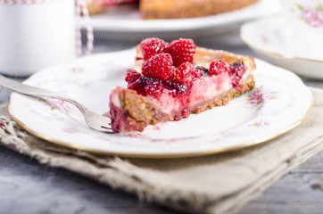 Cheesecake (Käsekuchen) mit Himbeeren