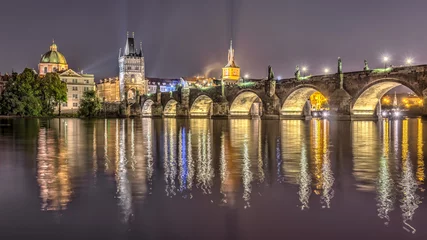 Papier Peint photo Pont Charles Charles bridge in Prague at night, Czech Republic. Hdr image.
