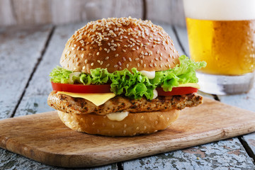 burger with grilled chicken and cheese