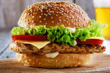 burger with grilled chicken and cheese