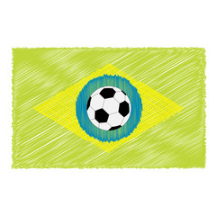 Football soccer ball on brazil flag. Scribble effect. Flat 