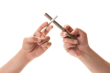 Duel between electronic cigarette and normal one.