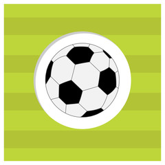 Obraz premium Football soccer ball icon on green grass field background. Flat 