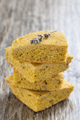 cornbread with lavender, selective focus