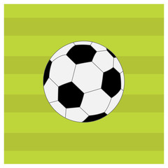 Football soccer ball on green grass field back 