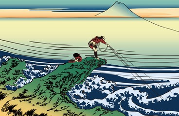Obrazy na Szkle  Katsushika Hokusai 36 widoków góry Fuji Ilustracja Koshu Ishigumizawa