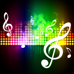 Treble Clef Background Shows Sound Vibrations Frequency.