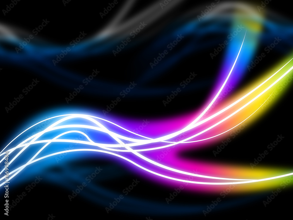 Poster flourescent swirls background shows colorful pattern in dark.