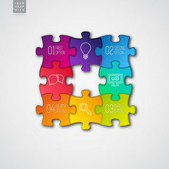 Four colorful Paper puzzle on white background - vector illustra