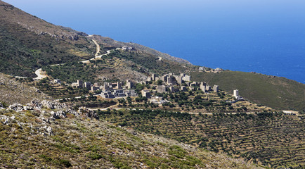 Fototapeta na wymiar Typical village with tower in Peloponnese