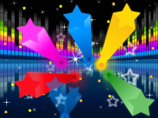 Stars Soundwaves Background Shows Colorful And Music.