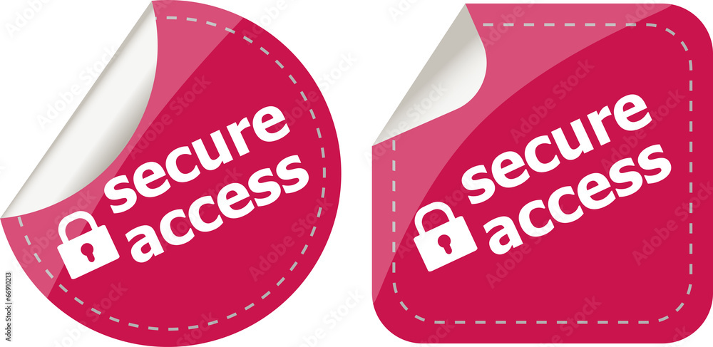 Poster secure access with lock on stickers set isolated on white