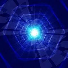 Blue Light Background Shows Hexagons Beams And Shining.