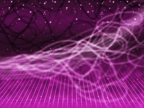Purple Squiggles Background Means Tangled Lines And Stars.