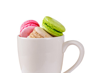 traditional french colorful sweet Macaron in cup