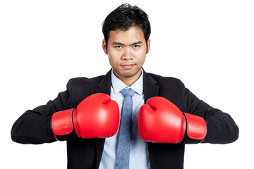 Asian businessman with red  boxing glove