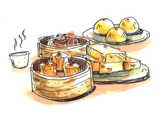 Chinese food, dim sum illustration