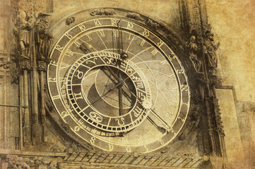 Fototapeta na wymiar Vintage image of Prague Astronomical Clock, Orloj, in the Old T