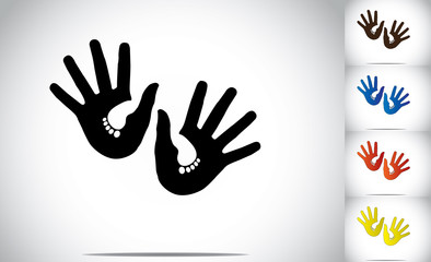 colorful human hands support young children feet abstract art