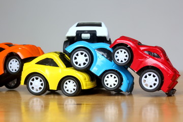 Car Accident concept image with colorful miniature cars