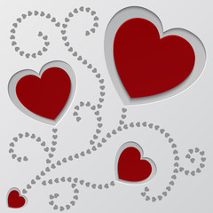 Red paper hearts Valentines day card