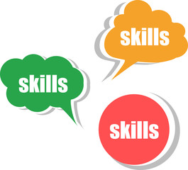 skills word on modern banner design template. set of stickers