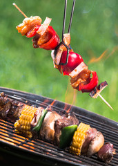 Tasty skewers on the grill.