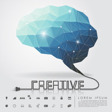 Polygon Brain And Creative Wire With Business Icon