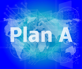 The word plan a on digital screen, business concept