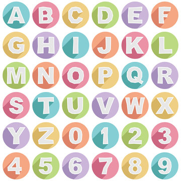 Alphabet icons round vector clipart bright colors isolated on white