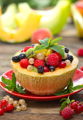 Fresh fruit salad in the melon