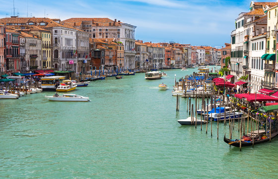 View of Grand Canal of Venice from Bridge Rialto, Venice. Italy
