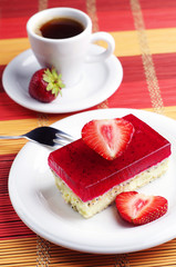 Delicious strawberry cake and coffee